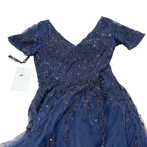 MAC DUGGAL 20304 Embellished Flutter Sleeve Tea Length Dress Midnight Size 6 NEW - Picture 4 of 8